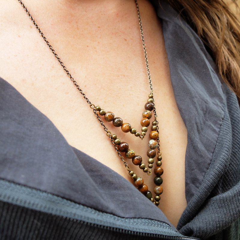 Meanwhile B Jewelry - Cortez 8 Necklace-Green Opal stone creating chevron pendant